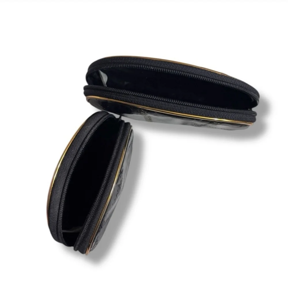 ALLAN EDWARDS by Studio Imports Black Patchwork Leather Zip Pouches Set of Two